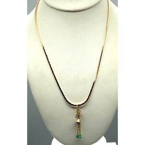 Dainty Green Dangles Pendant on Gold Tone Vintage Chain Necklace